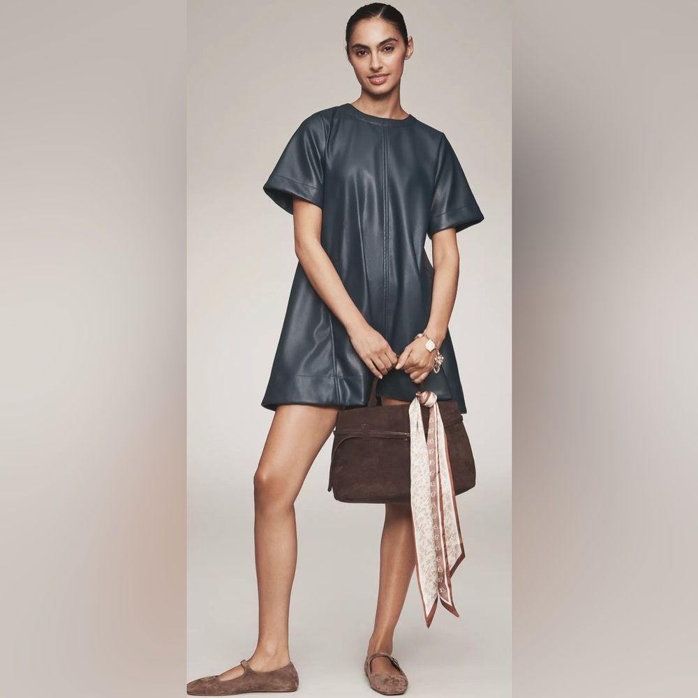 The Emmy Faux Leather Short-Sleeve Mini Dress by Maeve